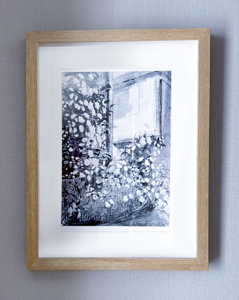 モノクロ花の絵プリント A4 村木映理子　きいろい花あのひと_TOP