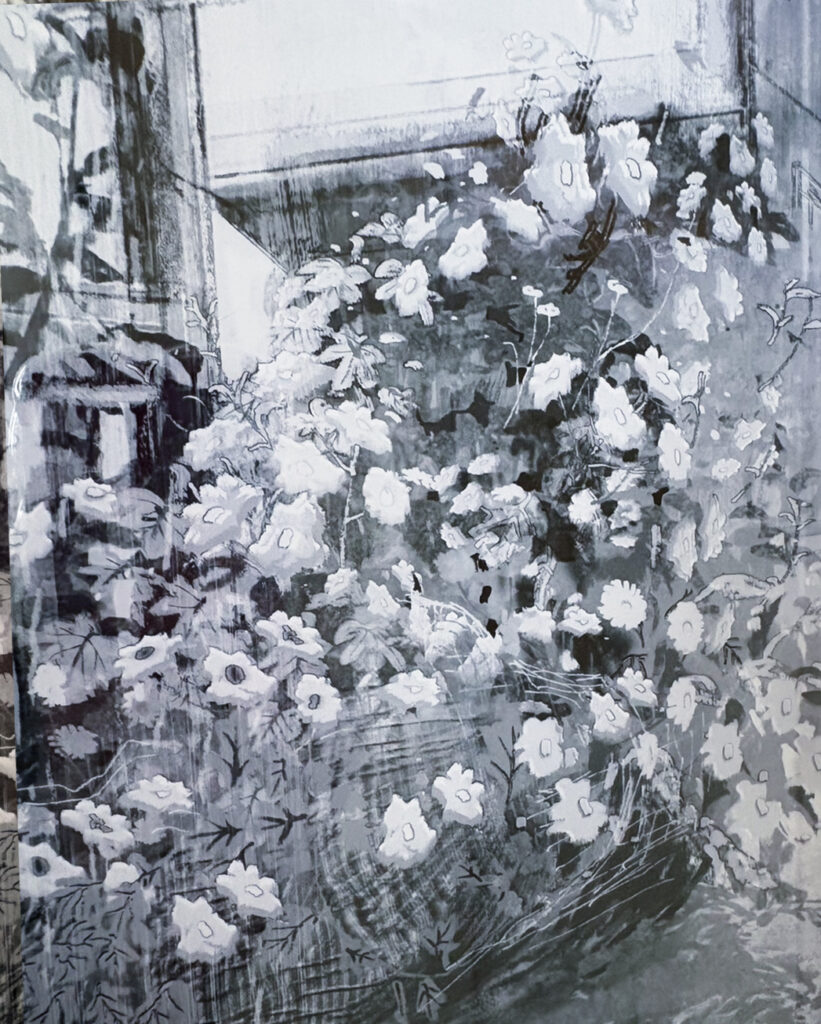 モノクロ花の絵プリント A4 村木映理子　きいろい花あのひと_画面アップ